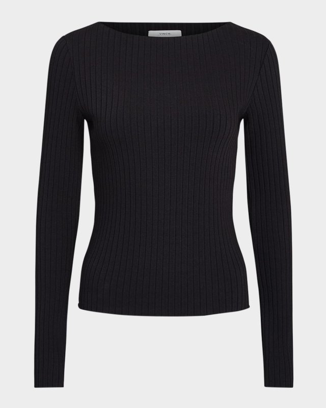 Ribbed Long-Sleeve High-Neck Top